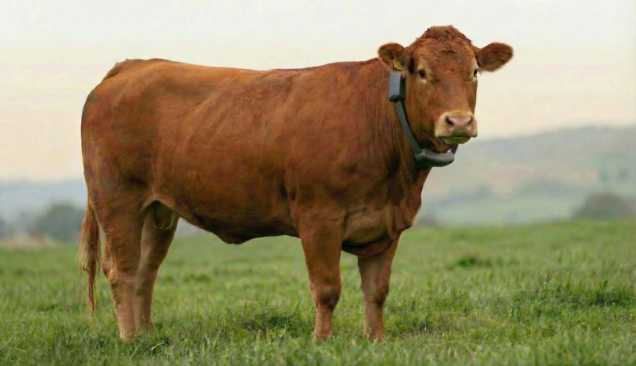 Cow with Agrivanna smart collar in pasture
